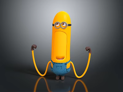 Yellow Minion Toy With Goggles Blue Overalls Happy Expression Raised Hands For Daily Life Supplies 3d model