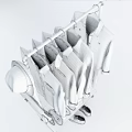 Metal Clothing Rack with Hanging Shirts Denim Jackets Sneakers Sandals and Handbags on Shelf