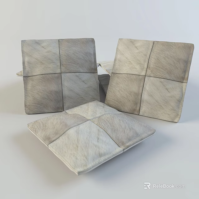 Casual Sofa Set With Square Patchwork Beige Cushions And Seat Pads 3d model