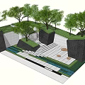 Outdoor Stairs In Modern Landscape Design With Green Trees And Stone Paved Ground