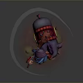 Blue Haired One Eyed Character With Weapon Standing By Purple Pig Like Creature