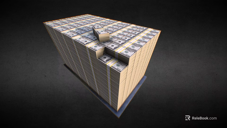 Decorative Ornament Combination Featuring Stacked Dollar Bill Cube Design With Notch Detail 3d model 