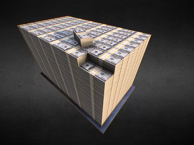 Decorative Ornament Combination Featuring Stacked Dollar Bill Cube Design With Notch Detail 3d model