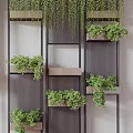 Modern Indoor Partition With Hanging Green Plants And Metal Frame Design