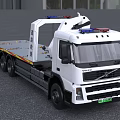 White Volvo Road Rescue Tow Truck With Flatbed And Blue Red Emergency Lights