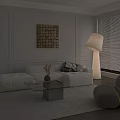 Minimalist Living Room Interior With White Sofa Glass Coffee Table Floor Lamp And Gray Chair