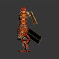 Detailed Game and Movie Character Samurai Robot with Red Gold Armor and Twin Katanas