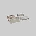 Modern Double Bed With Wooden Frame Beige Bedding Cozy Blanket And Ruffled Pillows