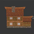 Cozy Wooden Cabin Design With Tiled Roof Stone Base Chimney And Windows