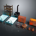 Vintage Bedroom Furniture Collection Featuring Twin Beds Bookshelf Cabinets Side Table And Vases