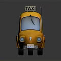 Cartoon Style Yellow Taxi With TAXI Roof Sign And Round Windows