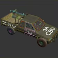 Olive Green Military Pickup With Weapon Mount In Bed Featuring ZOV V 34 CBO Markings