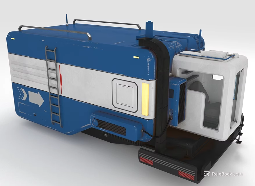 Blue And White Special Vehicle With Ladder Roof Rails And Control Cabin 3d model 