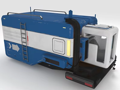 Blue And White Special Vehicle With Ladder Roof Rails And Control Cabin 3d model