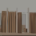 Brown Curtains As Room Dividers With Mirrors And Small Stools In Interior Space