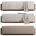 Modern Soft Beige Upholstered Sofa Stool With Solid Wood Base And Cozy Herringbone Throw Blanket
