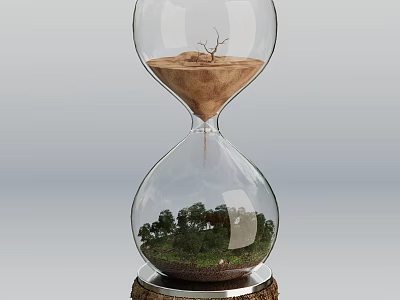 Decorative Ornament Set Hourglass with Withered Tree Sand Top and Green Grassland Trees Below 3d model