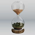 Decorative Ornament Set Hourglass with Withered Tree Sand Top and Green Grassland Trees Below