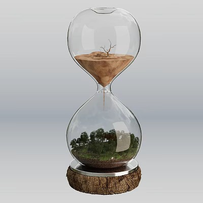 Decorative Ornament Set Hourglass with Withered Tree Sand Top and Green Grassland Trees Below 3d model