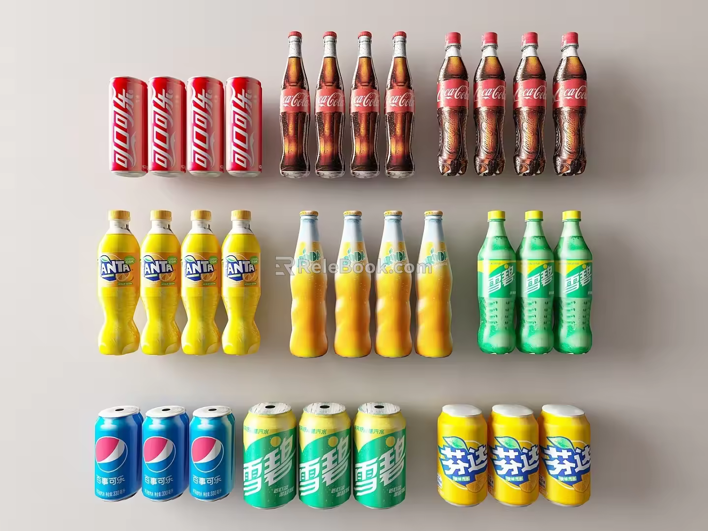 Beverage Coke Sprite Soda Cans Bottles Coke Bottles Beverage Drinks Fanta 3d model