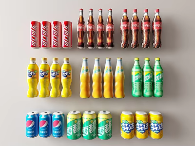 Assorted Beverages Display With Bottles And Cans In Multiple Colors And Flavors 3d model