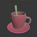 Vibrant Pink Ceramic Cup With Matching Saucer And Silver Spoon For Daily Use