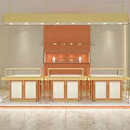 Elegant Jewelry Store Interior With Golden Pendant Lights Orange Background Wall And Marble Display Counters