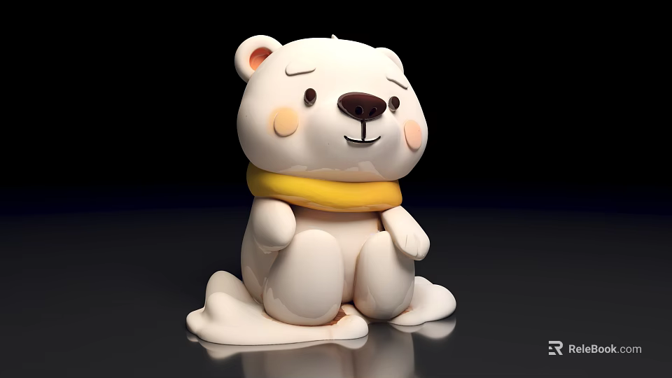 Cute White Bear Toy With Yellow Scarf Sitting On Black Background 3d model 