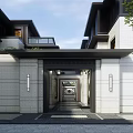 Modern Townhouse Exterior Design With Courtyard Pool Steps And Rock Shaped Wall