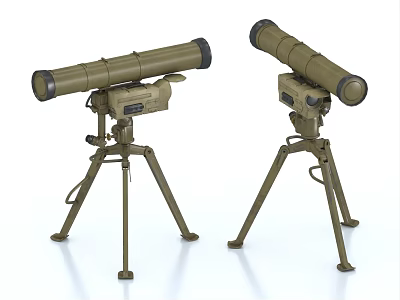 Two Military Green Portable Weapon Systems Mounted On Tripods With Launchers 3d model