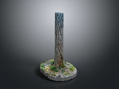 Wooden And Stone Decorative Pillar With Round Base And Greenery Accents 3d model