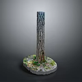 Wooden And Stone Decorative Pillar With Round Base And Greenery Accents