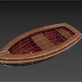 Classic Wooden Boat With Brown Hull And Bench Seats On Blue Background