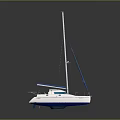 White Catamaran With Blue Accents And Modern Twin Hull Design On Water