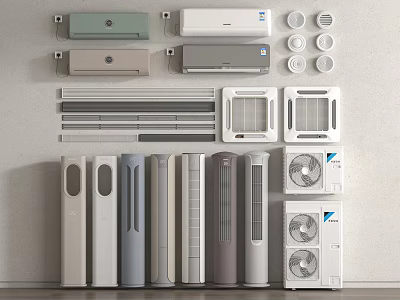 Various Types of Air Conditioners and Fans with Wall Mounted Floor Standing Designs 3d model
