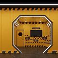 Vibrant Playground With Colorful Bomb Game And Bright Yellow Black Striped Design