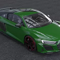 Green Sleek Sports Car With Black Stripes Red Rims And Aerodynamic Design