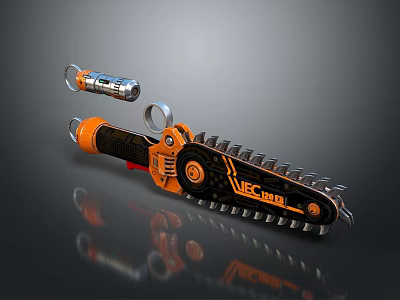 Orange And Black VEC TOR Chainsaw With Metal Chain And Ergonomic Handle Grip 3d model