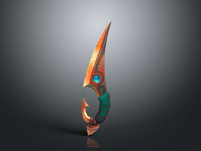 Unique Dagger Weapon Design With Orange Green Blade And Blue Circular Gem 3d model
