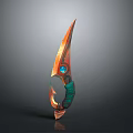 Unique Dagger Weapon Design With Orange Green Blade And Blue Circular Gem