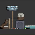 Cat Furniture and Accessories Set with Scratching Post Bed Carrier Toys and Food Bowl