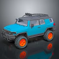 Modern Blue Off Road SUV With Orange Wheels And Roof Rack Design