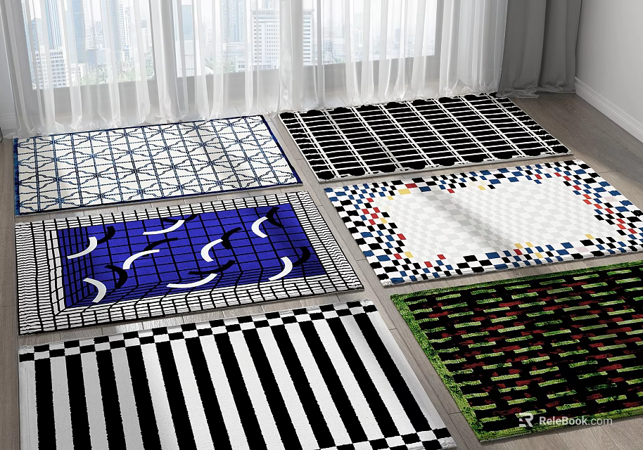 Square Rugs with Various Geometric Patterns and Colorful Designs for Home Decor 3d model 