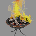 Outdoor Metal Fire Pit With Burning Flames And Wood Logs For Backyard Use