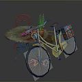 Vintage Iron Round Table And Chair With Yellow Bicycle Colorful Basket And Plant