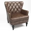 Brown Leather Single Sofa With Diamond Tufted Design And Studded Trim Black Legs
