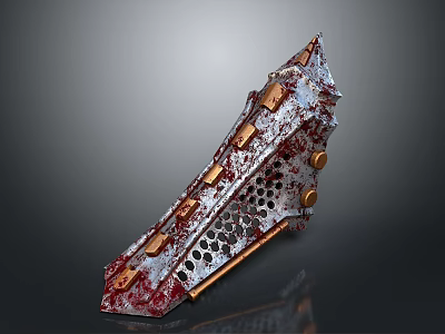 Detailed Rusted Metallic Equipment With Holes Red Accents And Mechanical Design 3d model