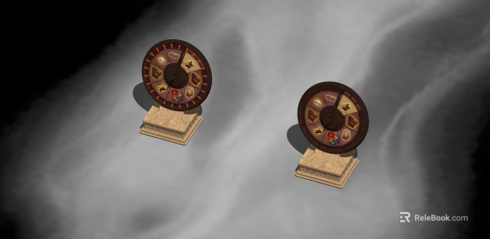 Cartoon Scene With Spinning Wheels Having Colorful Patterns On Light Bases 3d model 