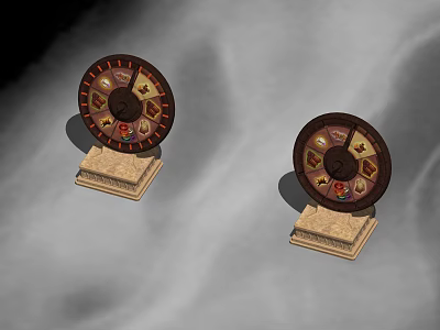 Cartoon Scene With Spinning Wheels Having Colorful Patterns On Light Bases 3d model