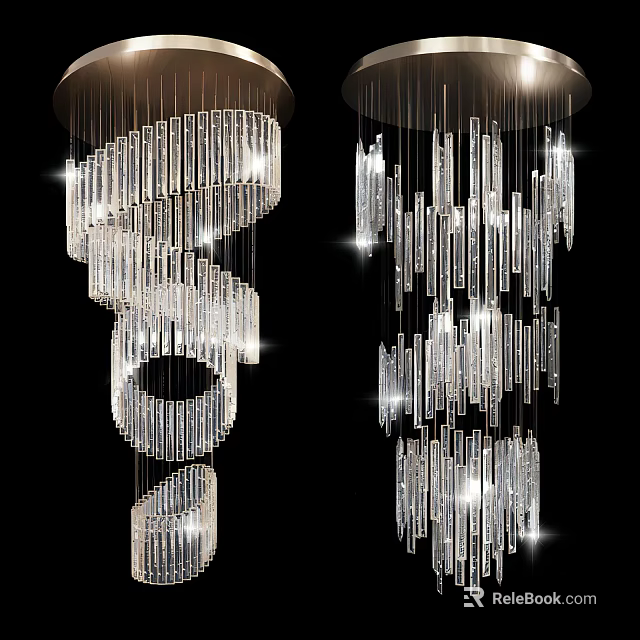 Elegant Modern Crystal Chandelier Featuring Spiral Design and Sparkling Hanging Strips 3d model 